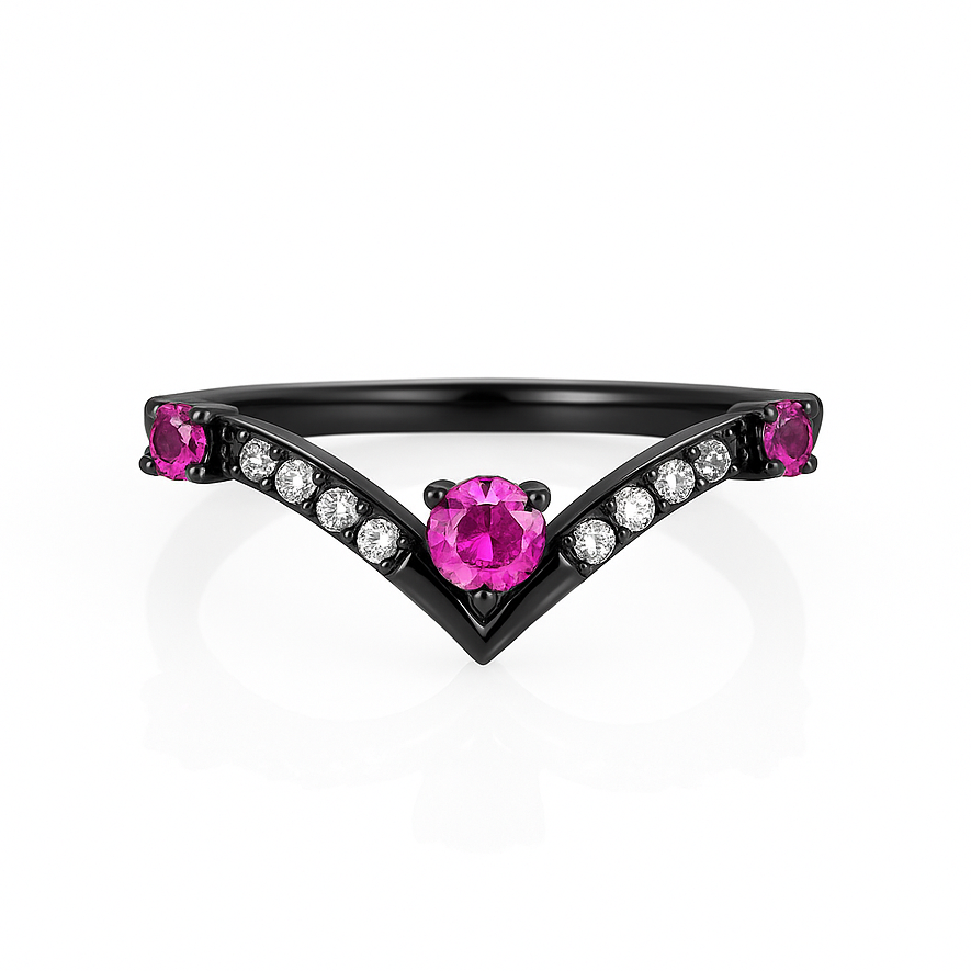 Nesa Pink Sapphire and Black Gold Band