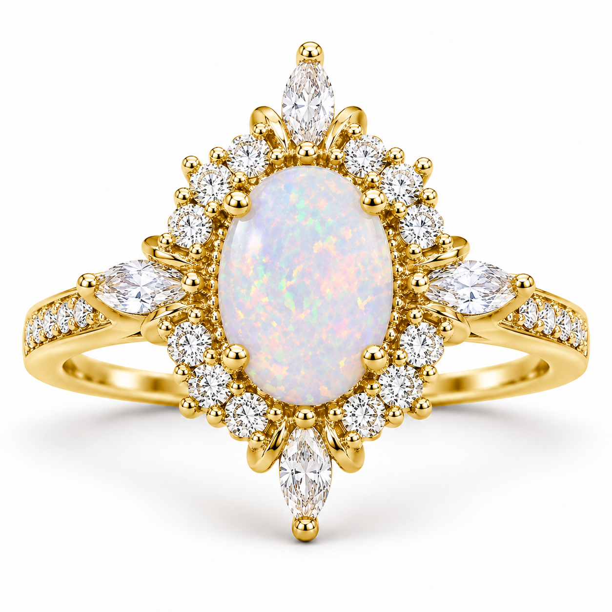 Mia White Fire Opal Ring Gold