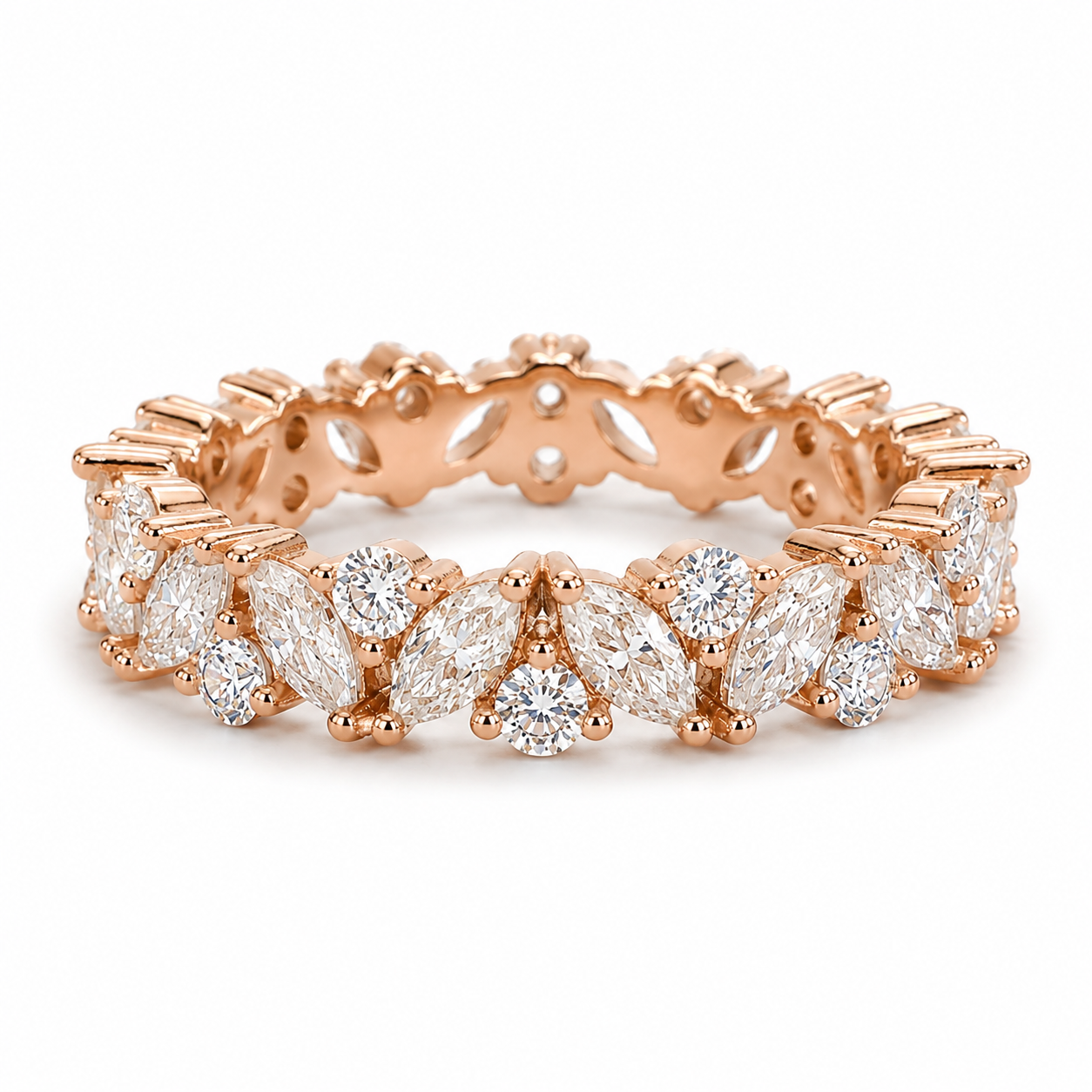 Abi Moissanite Marquise and Round Wedding Band Rose Gold