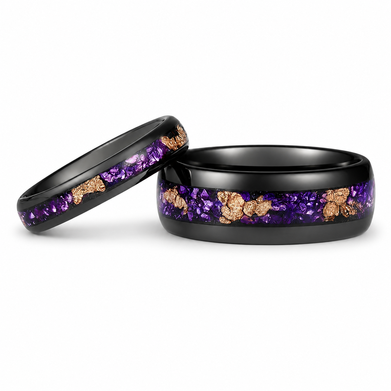 Mensi Alexandrite and 14K Gold Leaf Couple's Ring Set