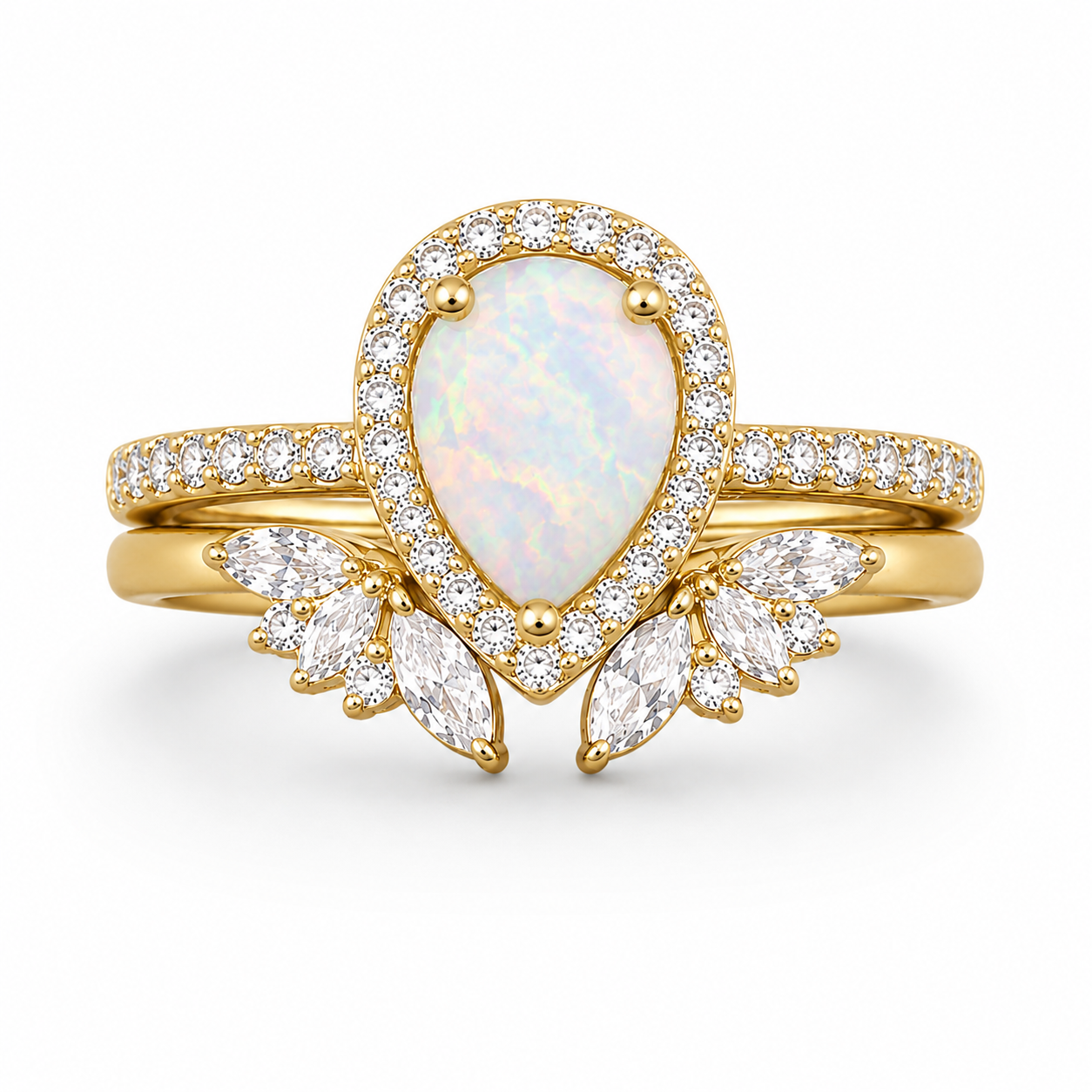 Nia White Fire Opal Ring Set Gold