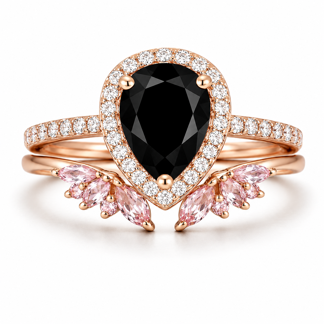 Nia & Hye Black Onyx Morganite Ring Set