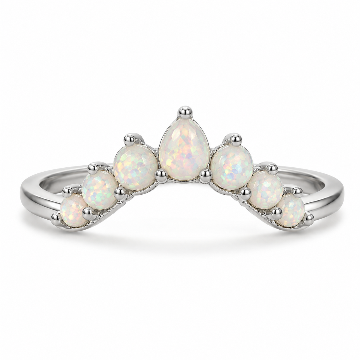 Isa Curved Opal Band Sterling Silver