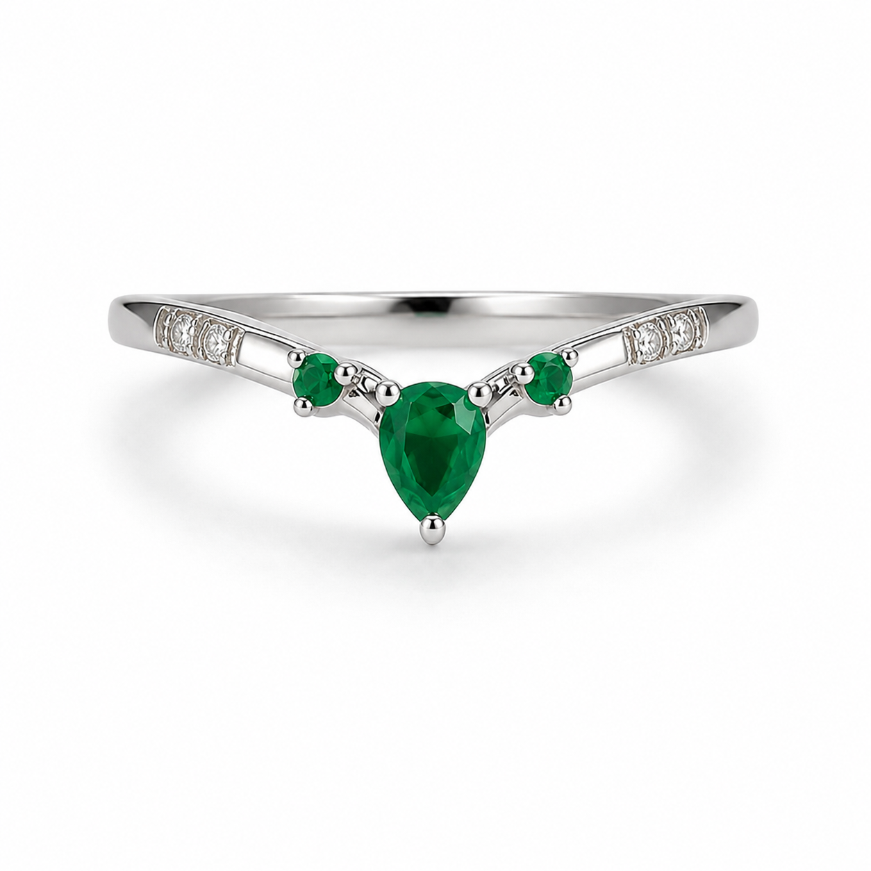 Mesa Curved Emerald Band Sterling Silver