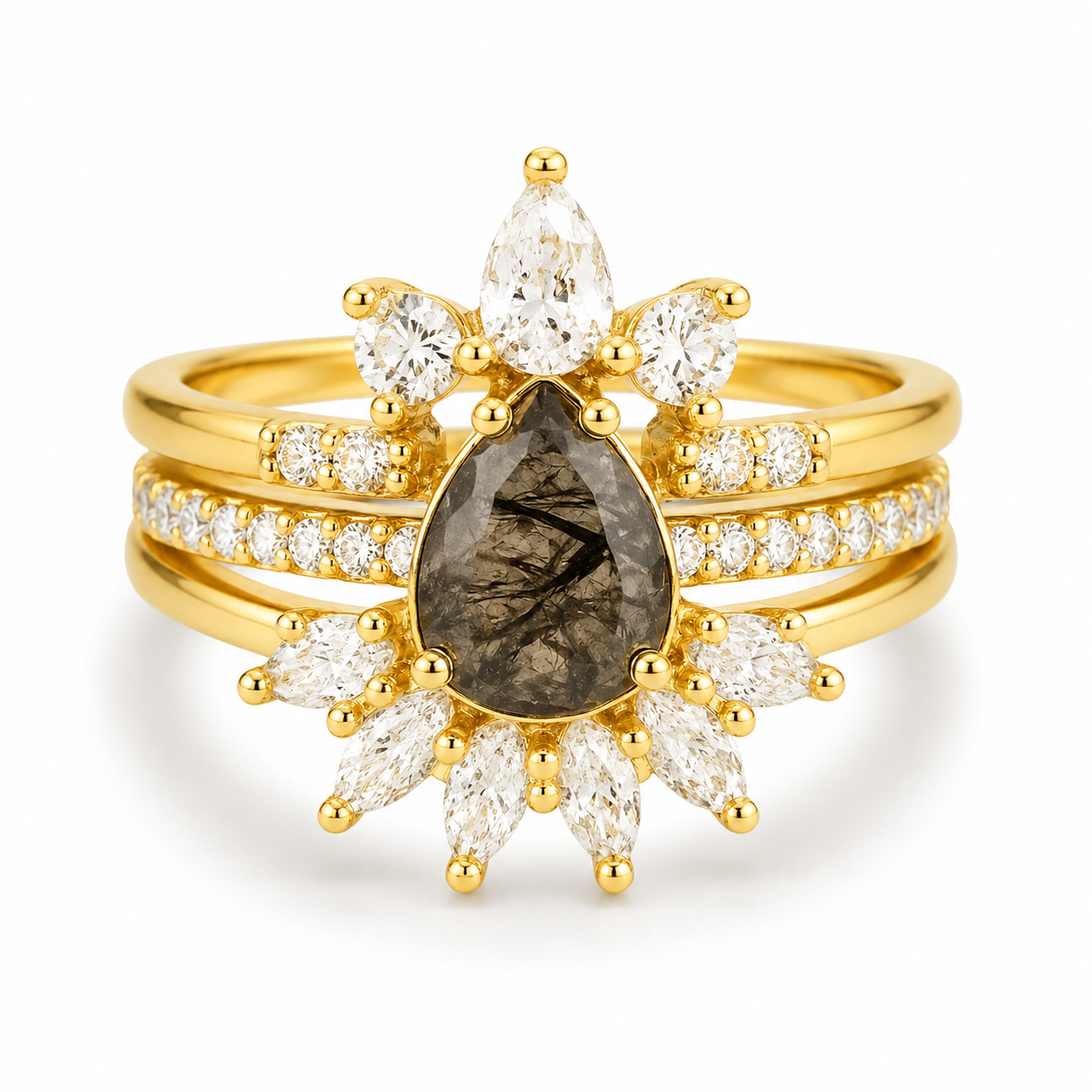 Miche Black Rutilated Quartz Ring Set Gold