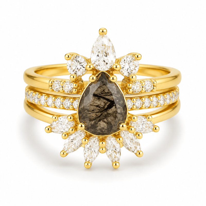 Miche Black Rutilated Quartz Ring Set Gold