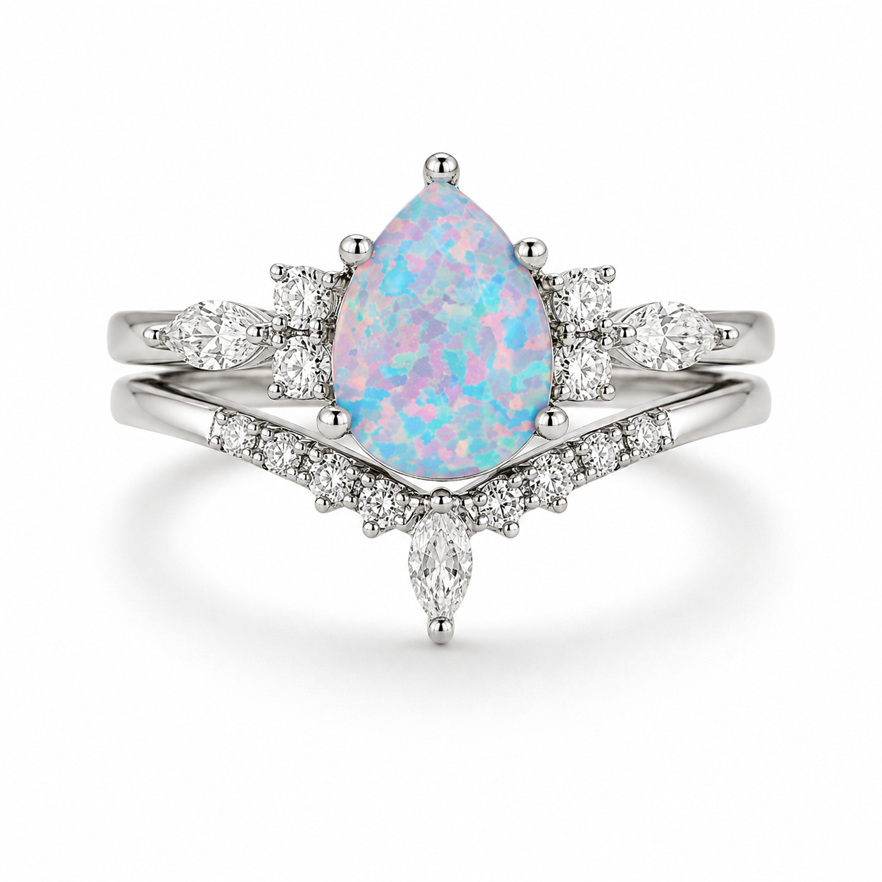 Erinry Blue Fire Opal Ring Set