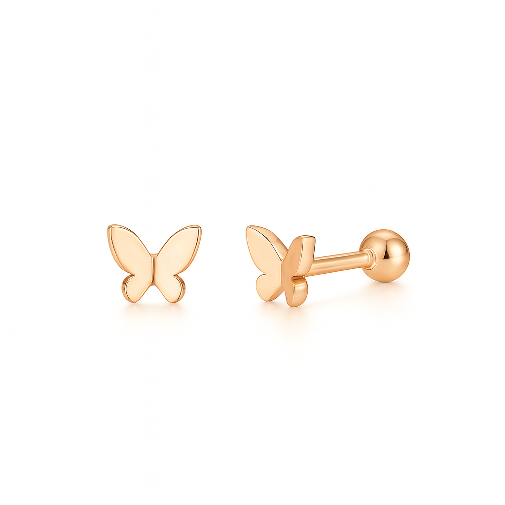 14k Solid Gold Butterfly Earrings Screw Backs Gold