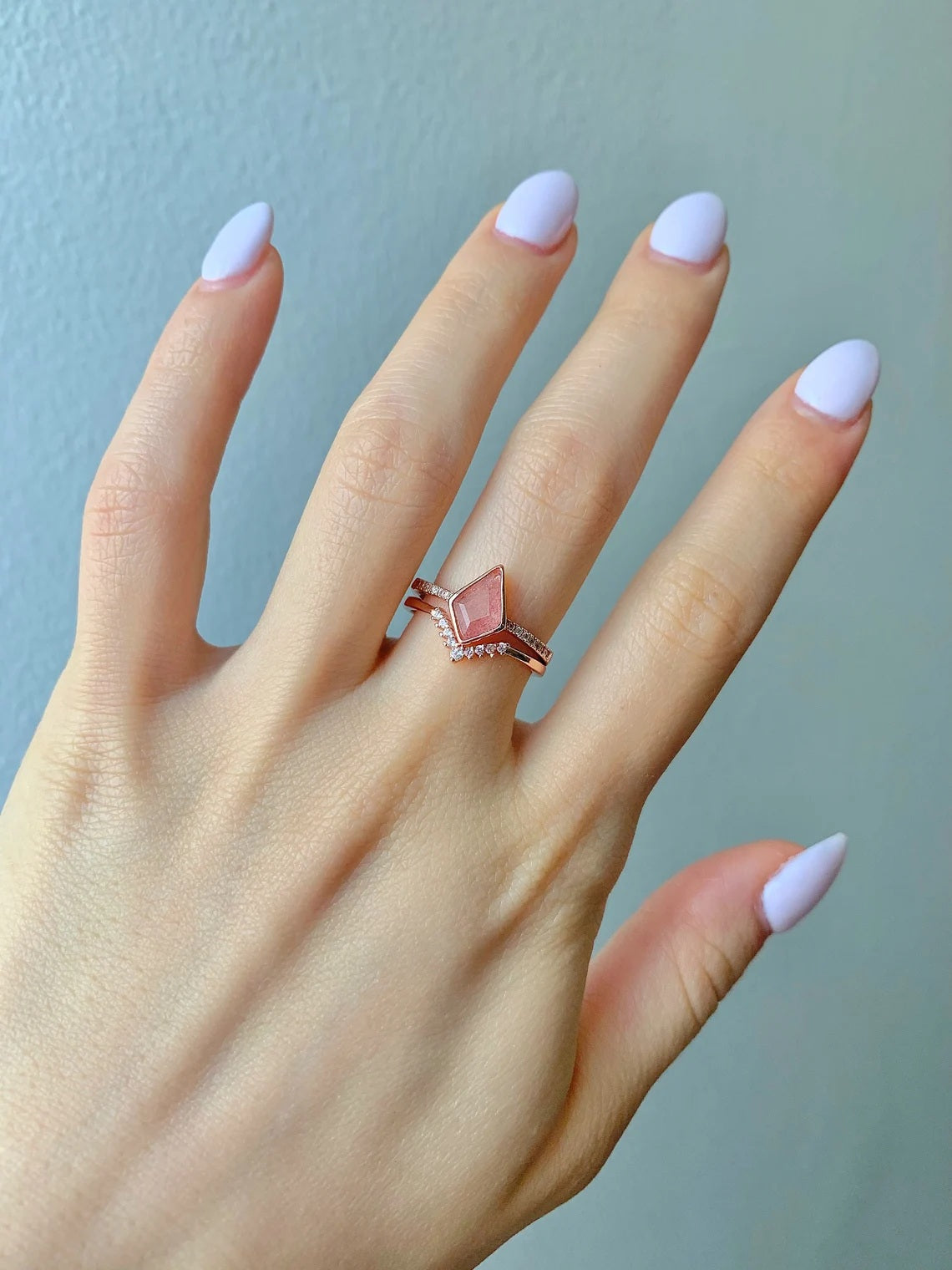 Ska Kite Strawberry Quartz Ring Set Gold