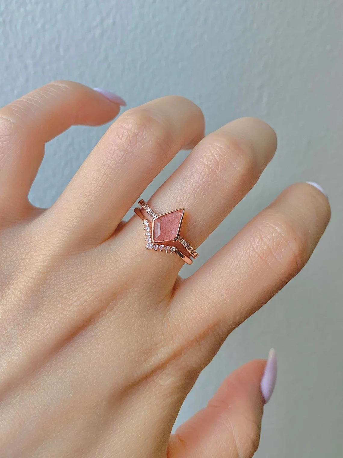 Ska Kite Strawberry Quartz Ring Set Rose Gold
