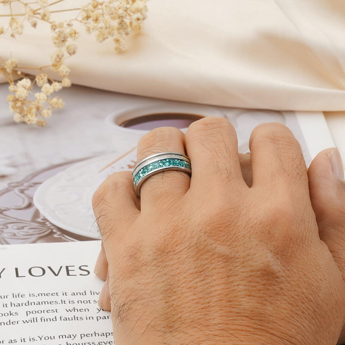 Jorge Aquamarine & Fire Opal Men's Wedding Band