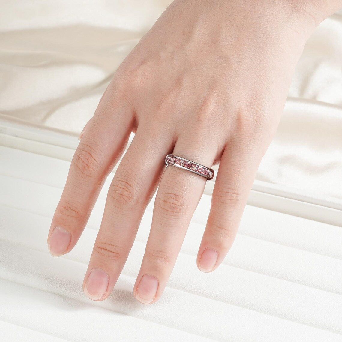 Jonah Pink Morganite Wedding Band 4mm
