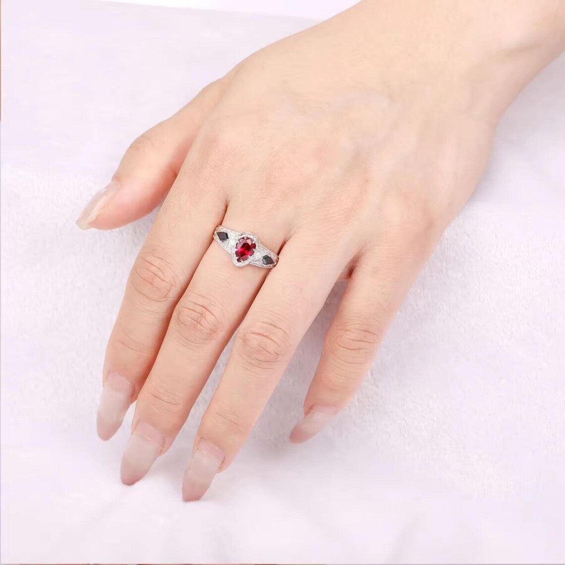 Carmilla Ruby & Moissanite Black Onyx Ring