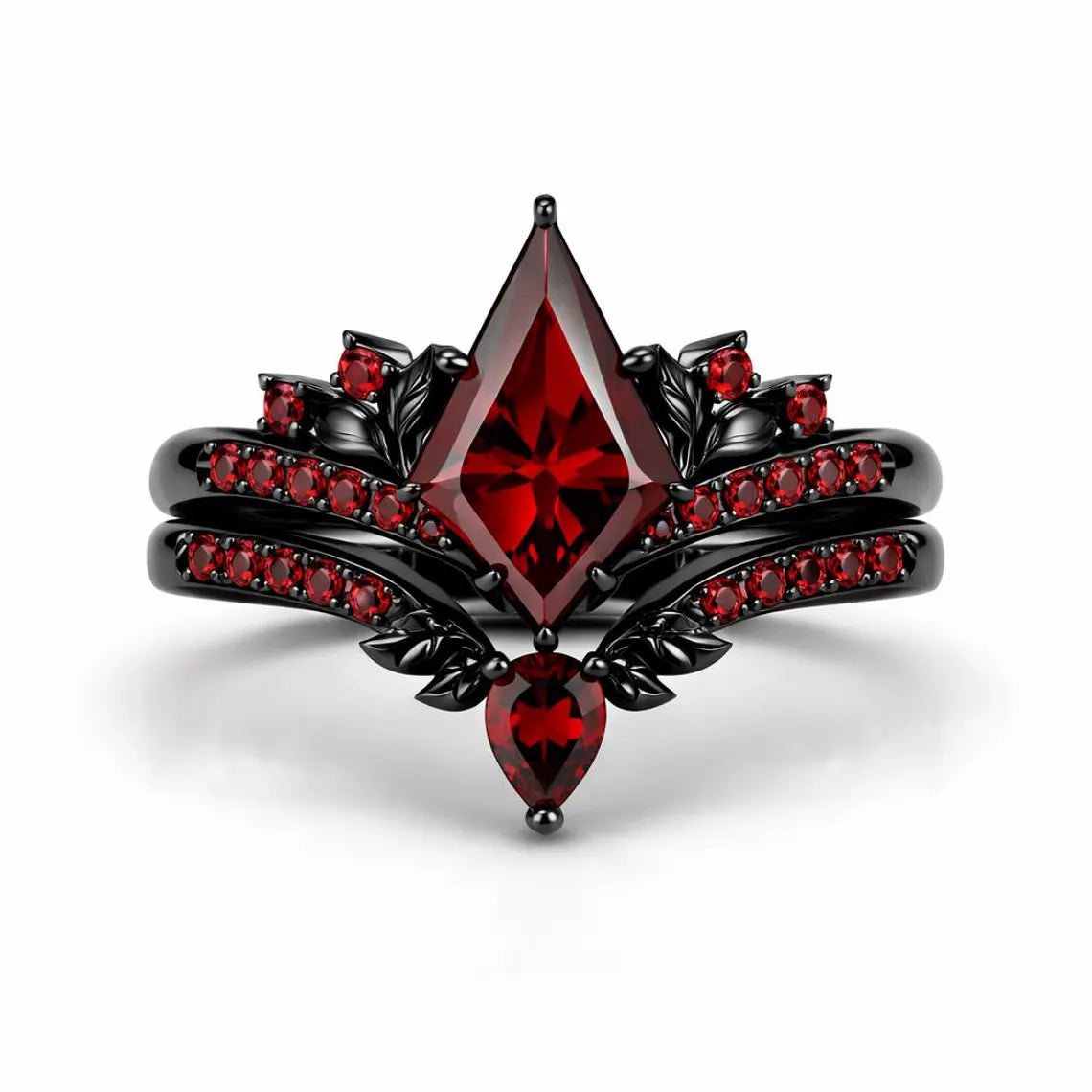 Erie Natural Art Deco Red Garnet Ring Set
