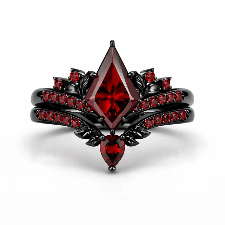Erie Garnet Gothic Ring Set by Kherish