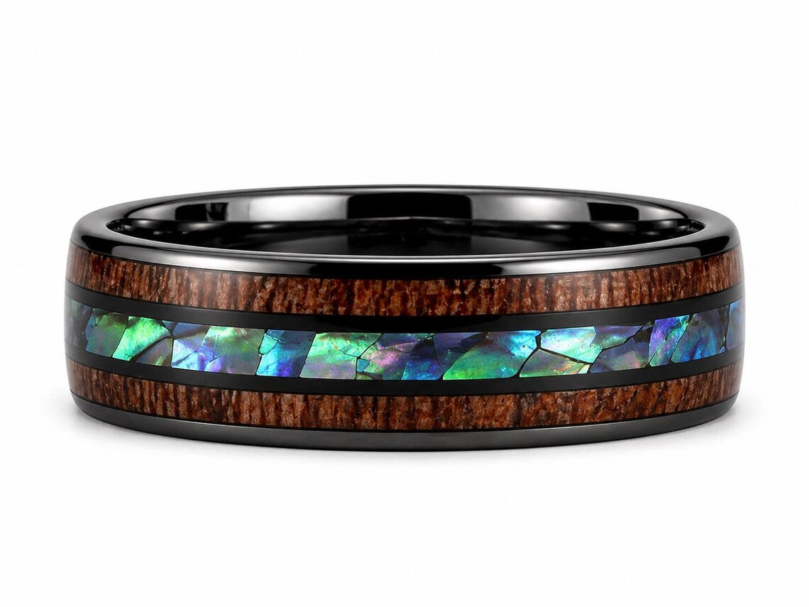 Dave Men's Whiskey Barrel and Abalone Shell Band