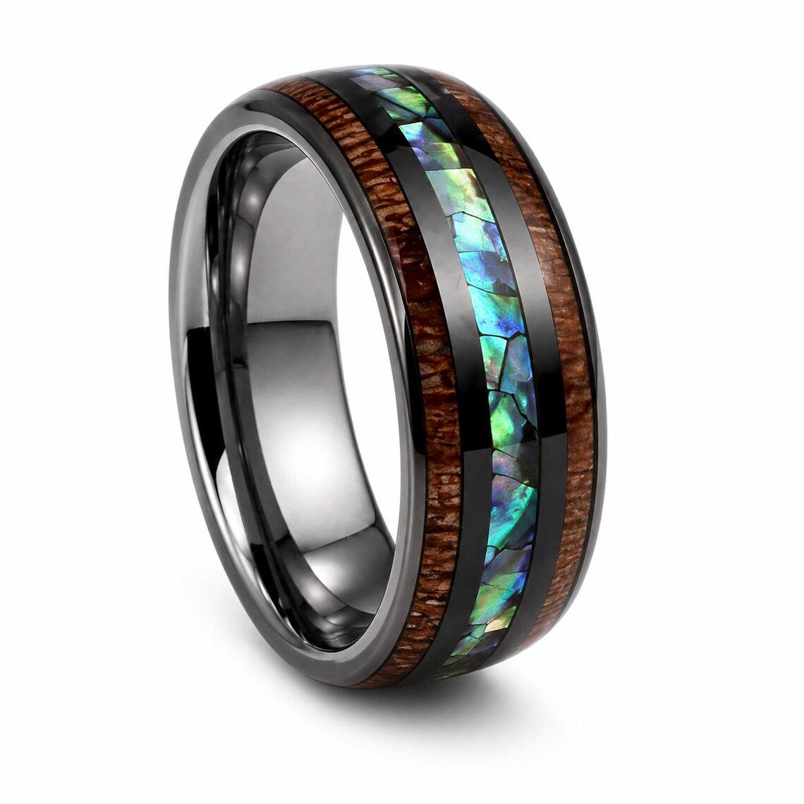 Dave Men's Whiskey Barrel and Abalone Shell Band