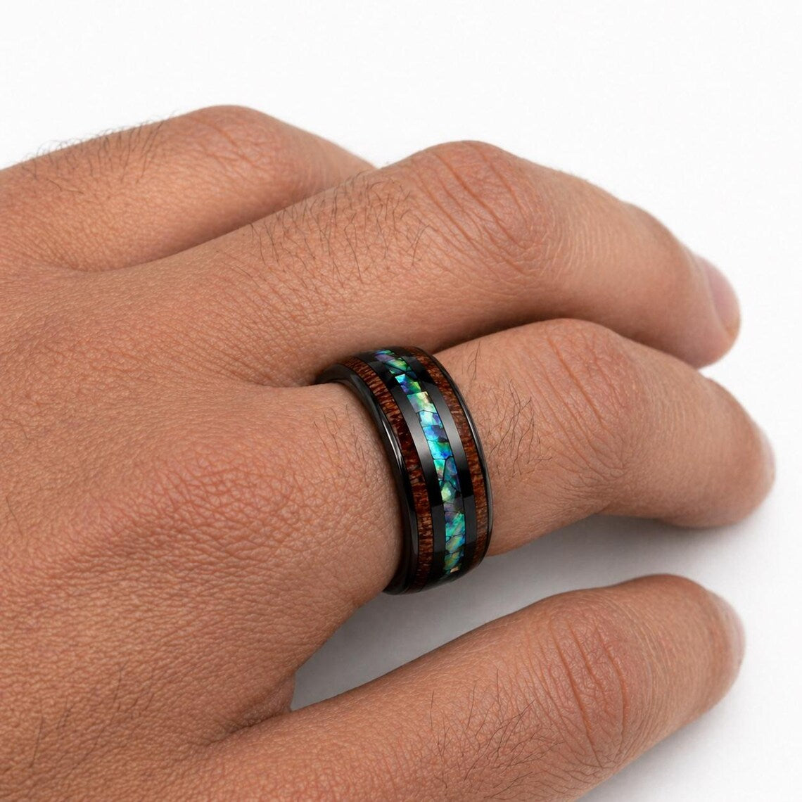 Dave Men's Whiskey Barrel and Abalone Shell Band
