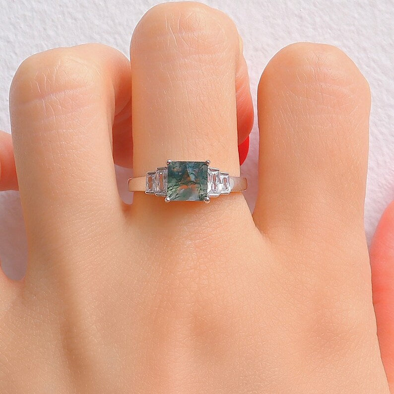 Dani Moss Agate Quartz Ring Sterling Silver