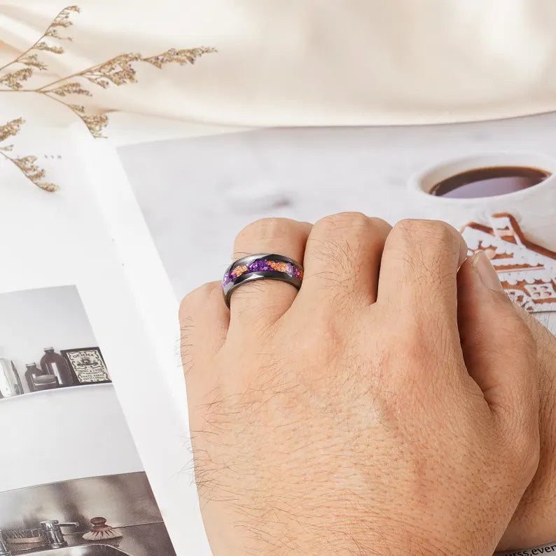 Mensi Alexandrite and 14K Gold Leaf Couple's Ring Set