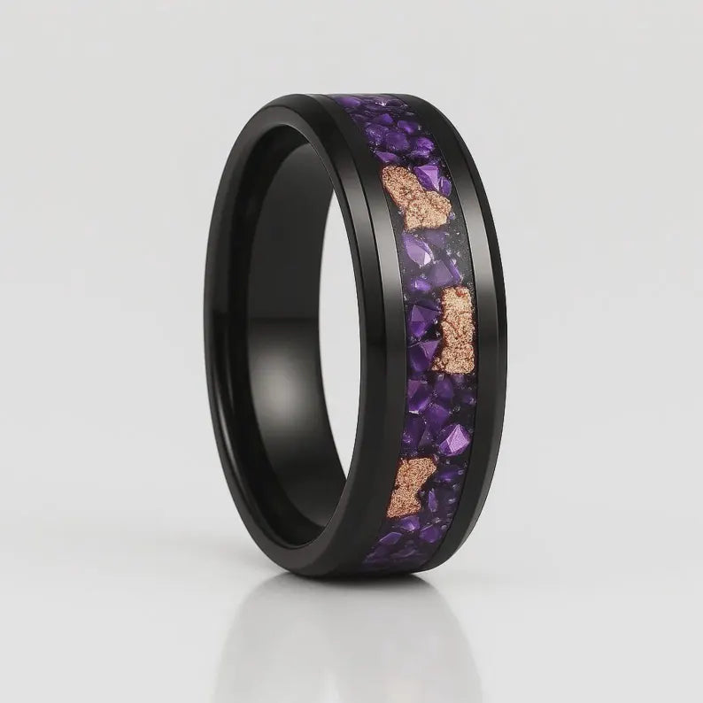 Mensi Alexandrite and 14K Gold Leaf Couple's Ring Set