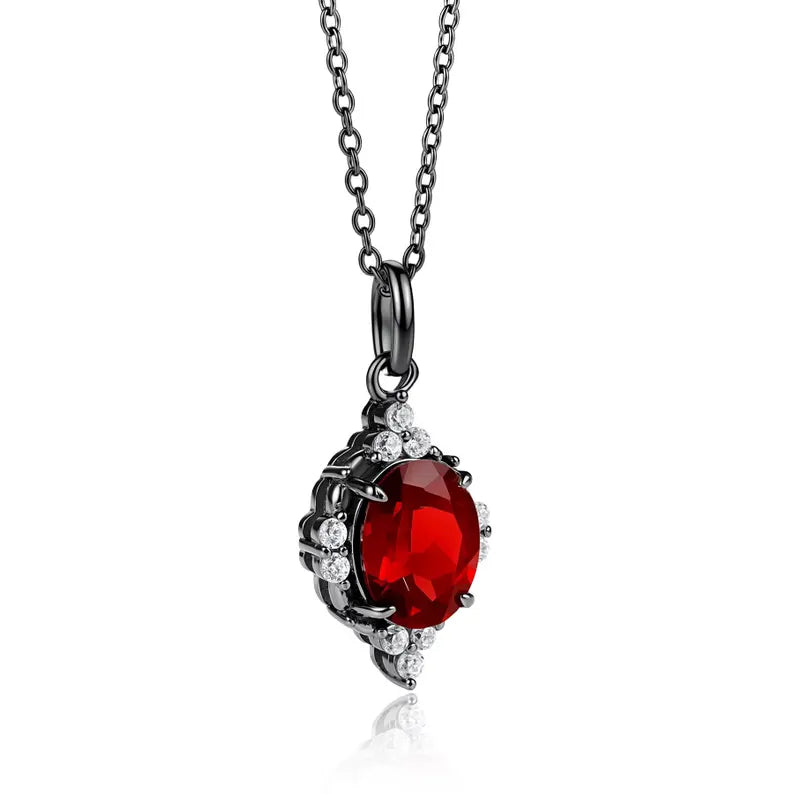 Brya Gothic Garnet Black Gold Necklace