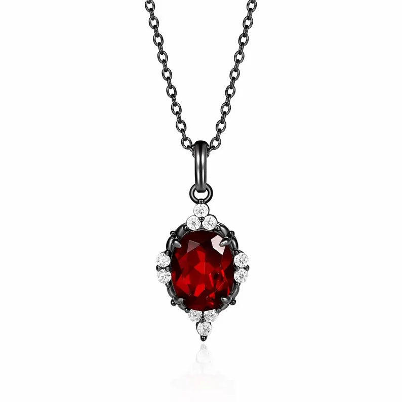 Brya Gothic Garnet Black Gold Necklace