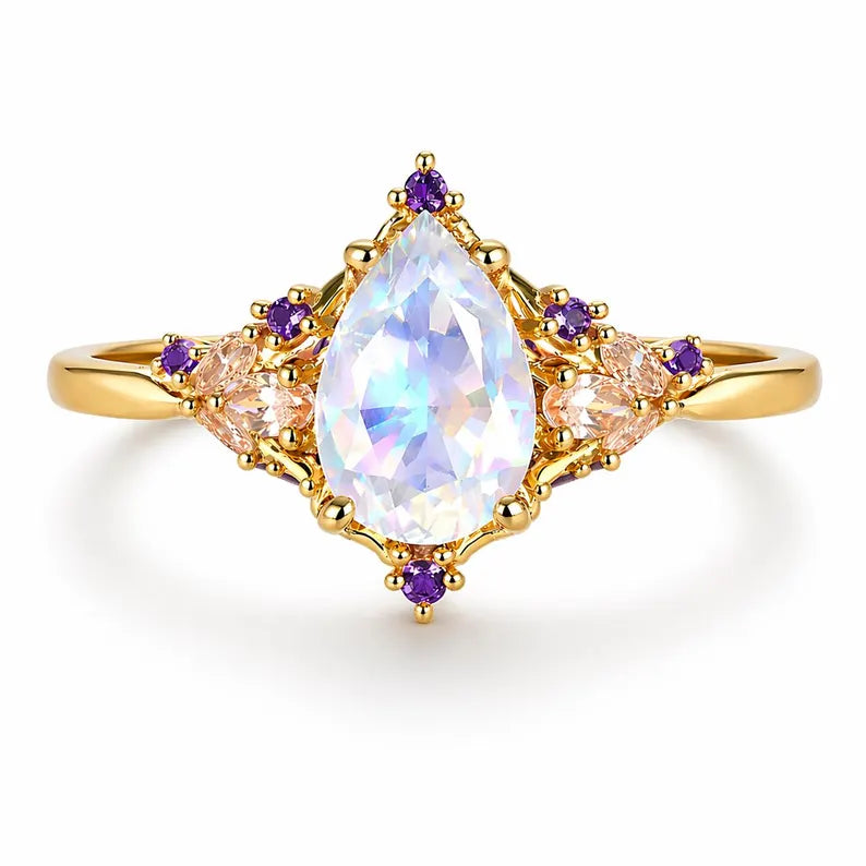 Para Moonstone and Morganite Petal Ring