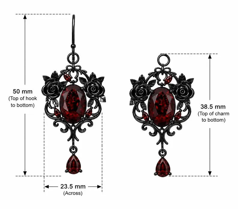 Nadine Gothic Garnet Black Gold Earrings