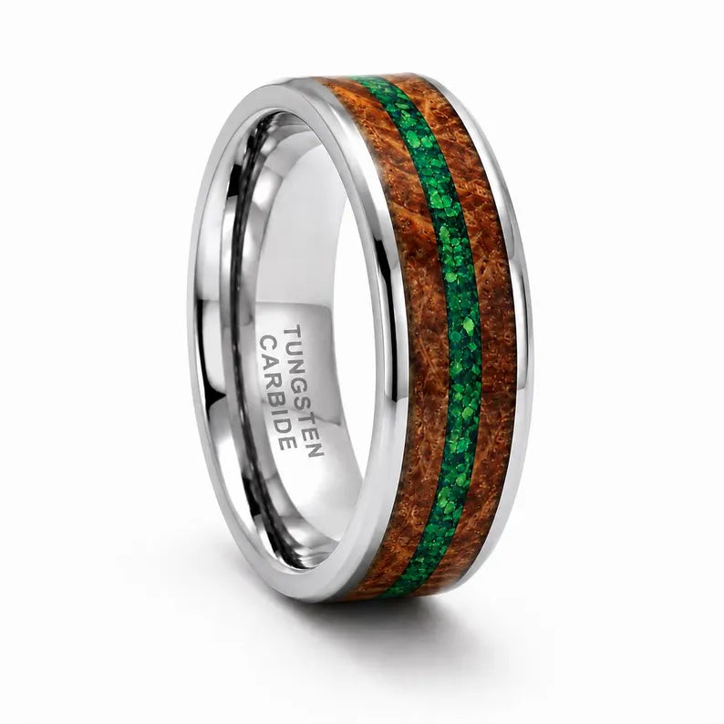 Michael Men's Whiskey Barrel and Emerald Opal Band