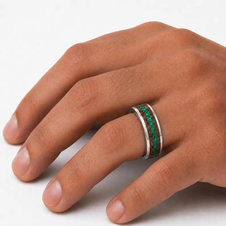 Michael Men's Whiskey Barrel and Emerald Opal Band