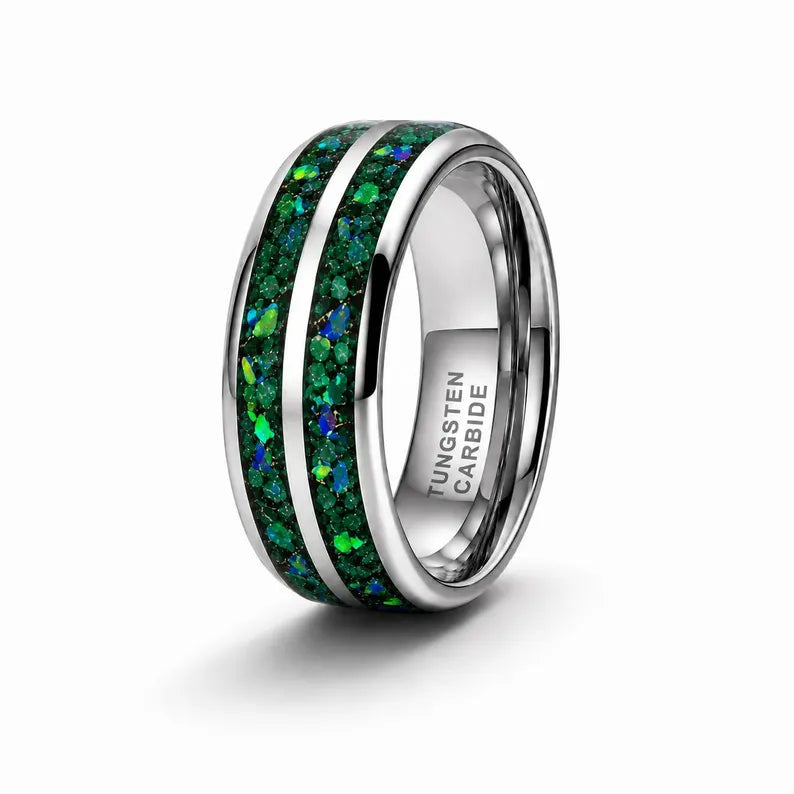 Mike Men's Double Layered Emerald Opal Ring