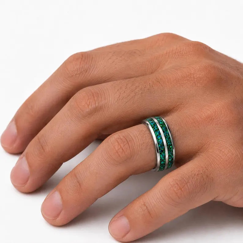 Mike Men's Double Layered Emerald Opal Ring