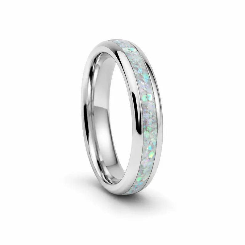 Geri Crushed White Fire Opal Tungsten Ring