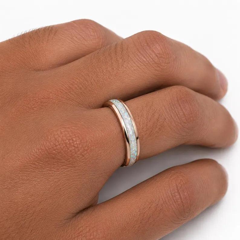 Geri Crushed White Fire Opal Tungsten Ring Rose Gold