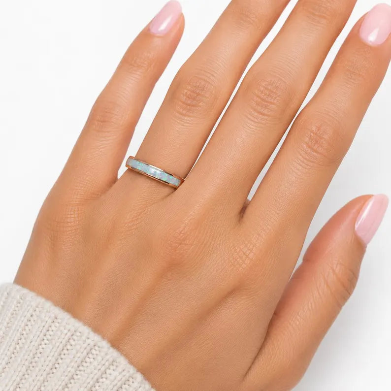 Geri Crushed White Fire Opal Tungsten Ring Rose Gold