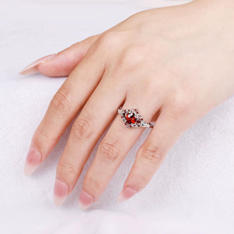 Lilly Garnet Ring Sterling Silver
