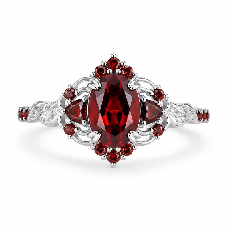 Lilly Garnet Ring Sterling Silver