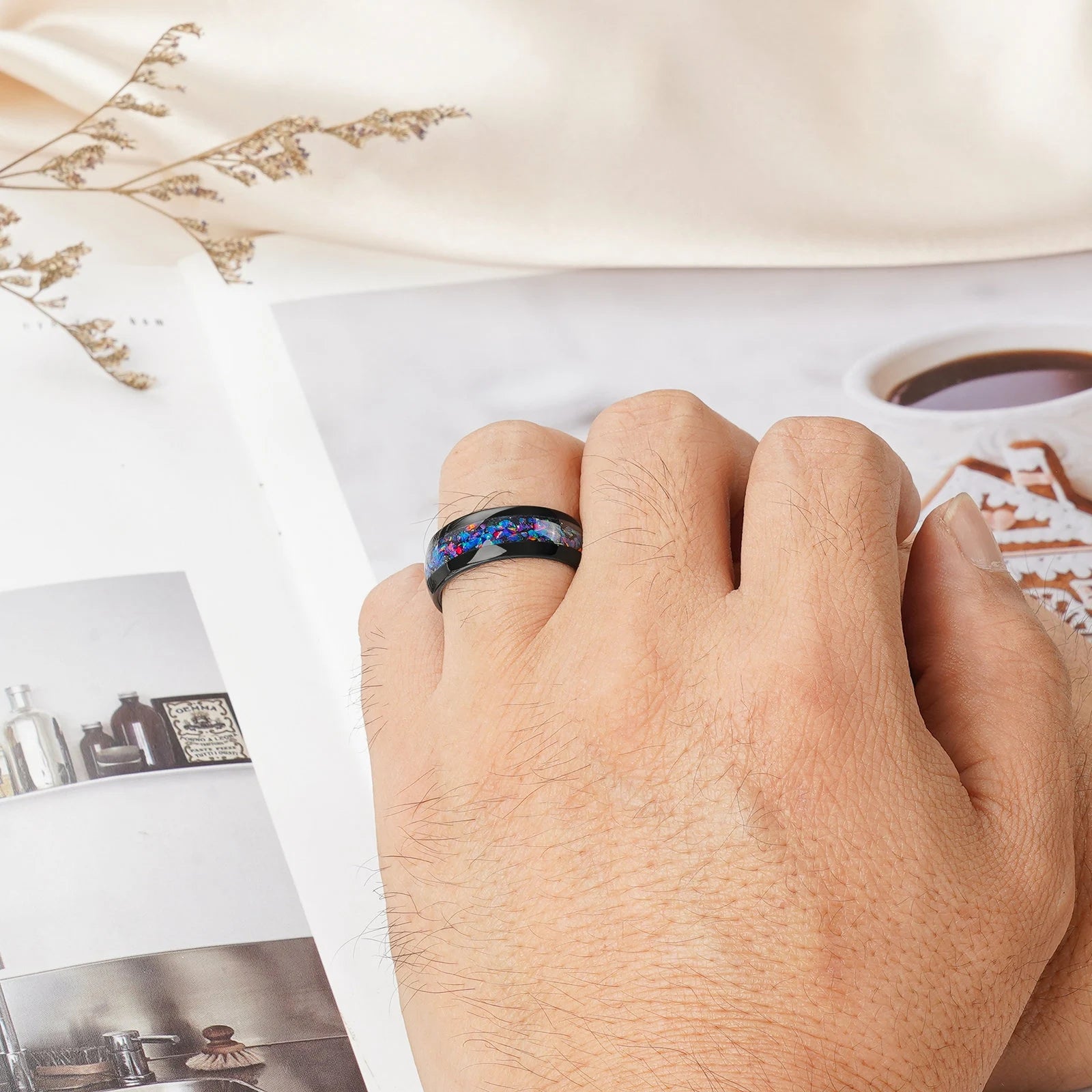 Oria Starry Night Opal Veil Nebula Couples Ring Set