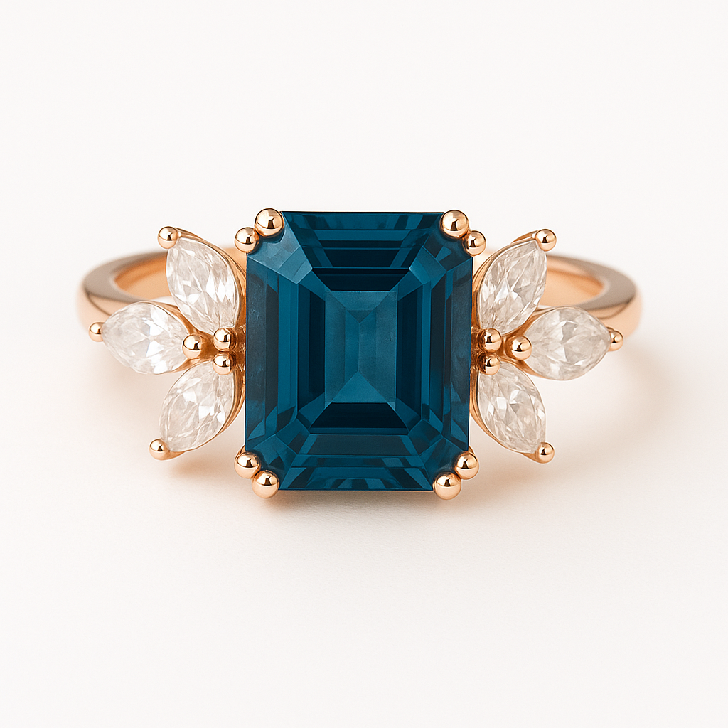 Ivy London Blue Topaz Ring Rose Gold