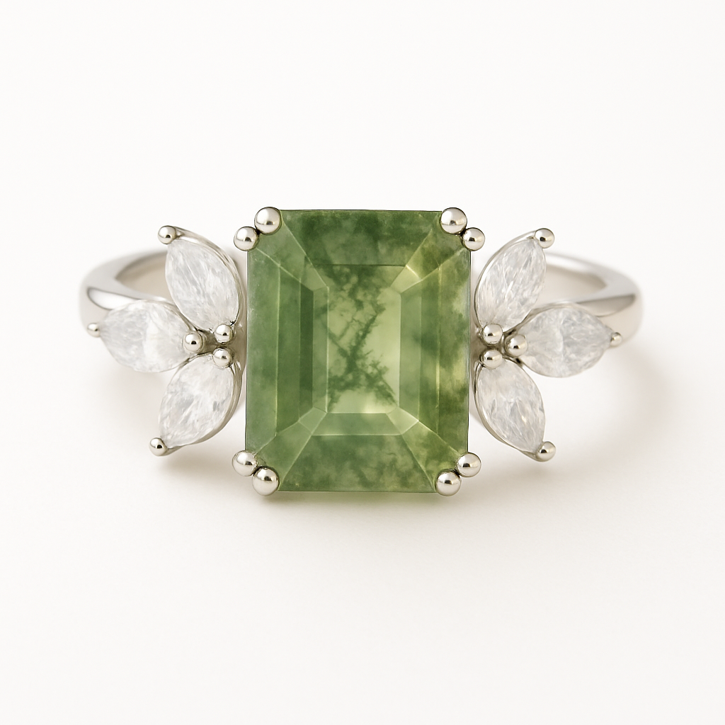 Ivy Moss Agate Quartz Ring Sterling Silver