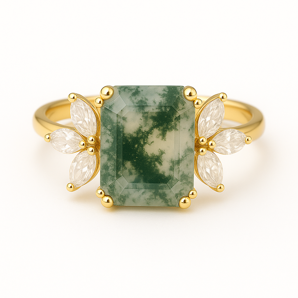 Ivy Moss Agate Quartz Ring Gold