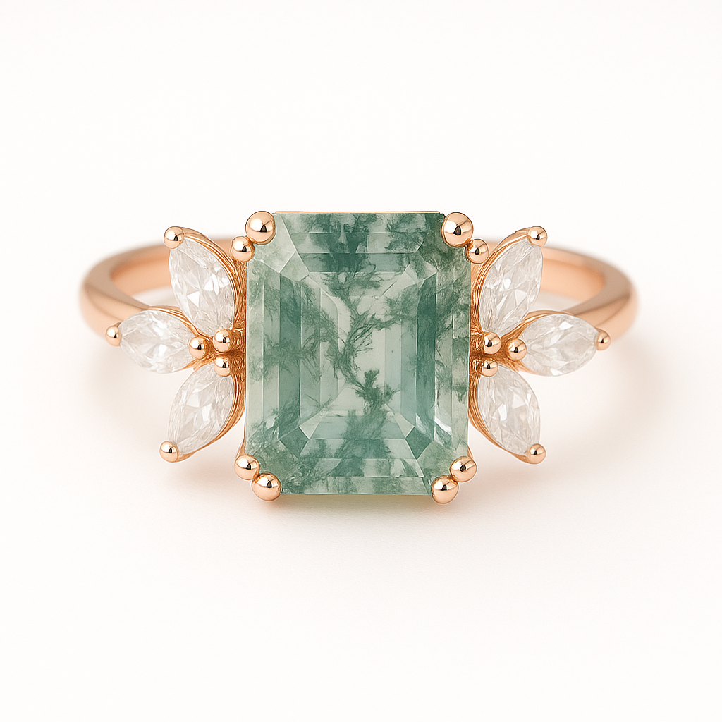 Ivy Moss Agate Quartz Ring Rose Gold