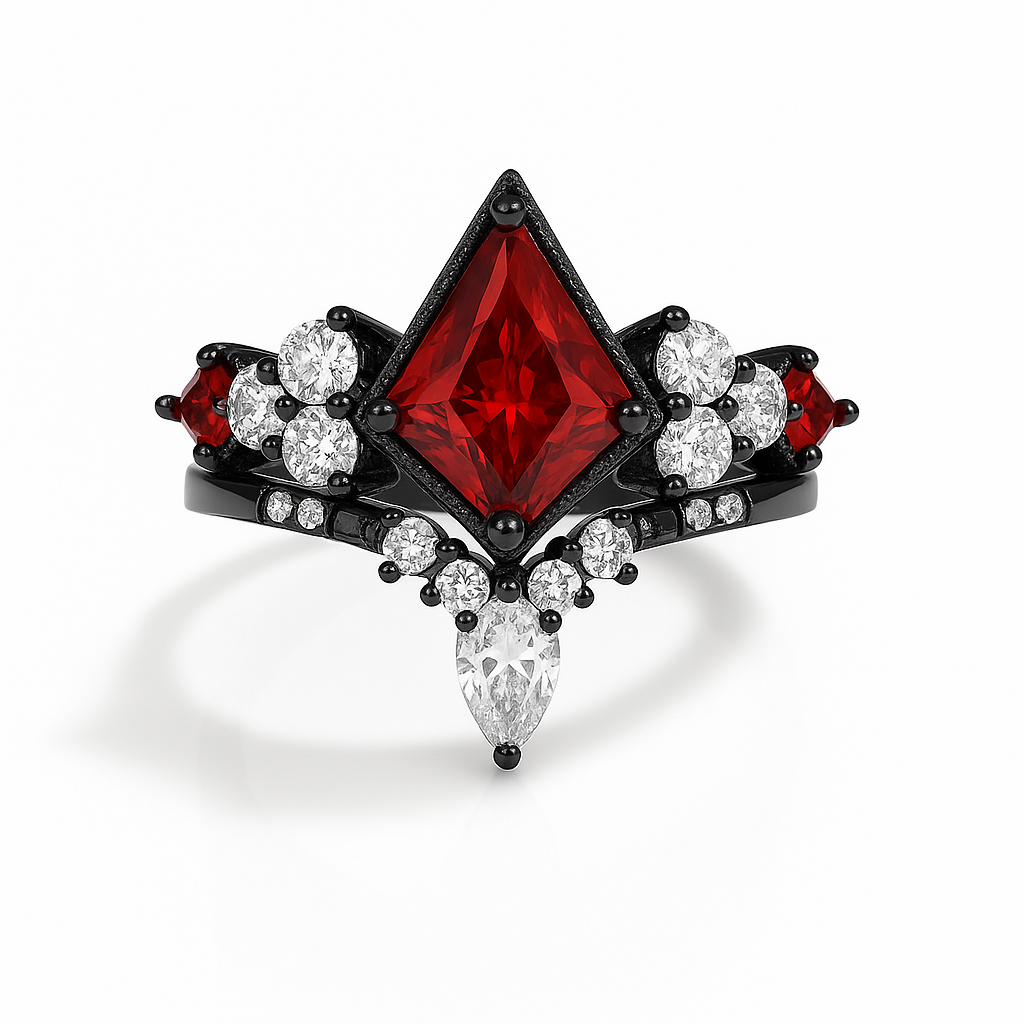 Kya Natural Kite Cut Garnet Ring Set