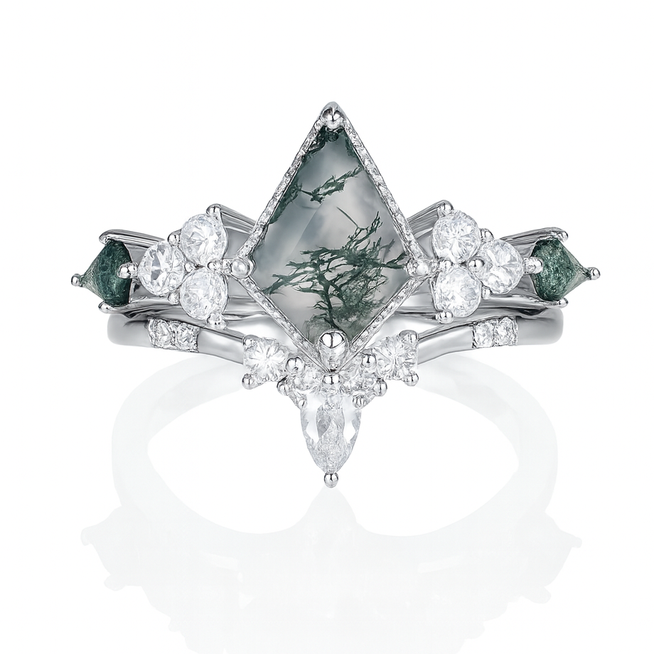 Kya Moss Agate Quartz Ring Set Sterling Silver