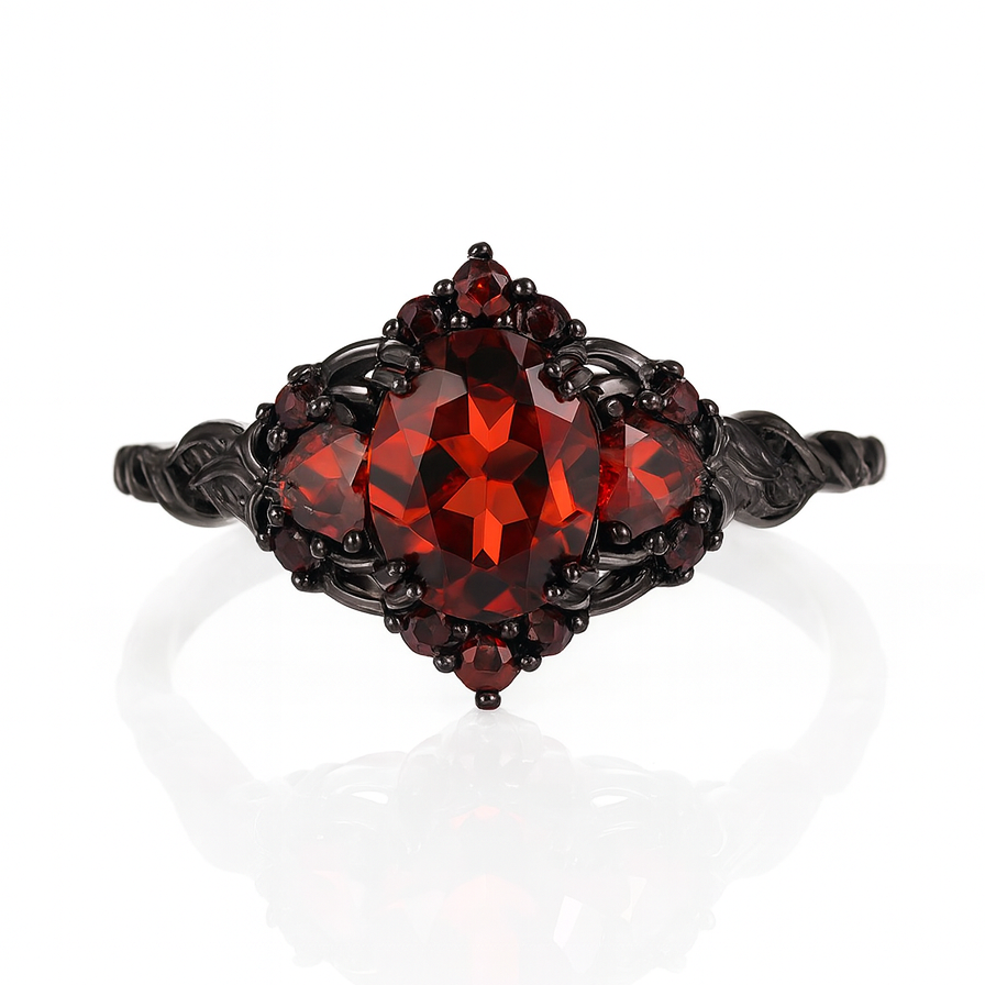 Lilly Garnet Black Gold Ring