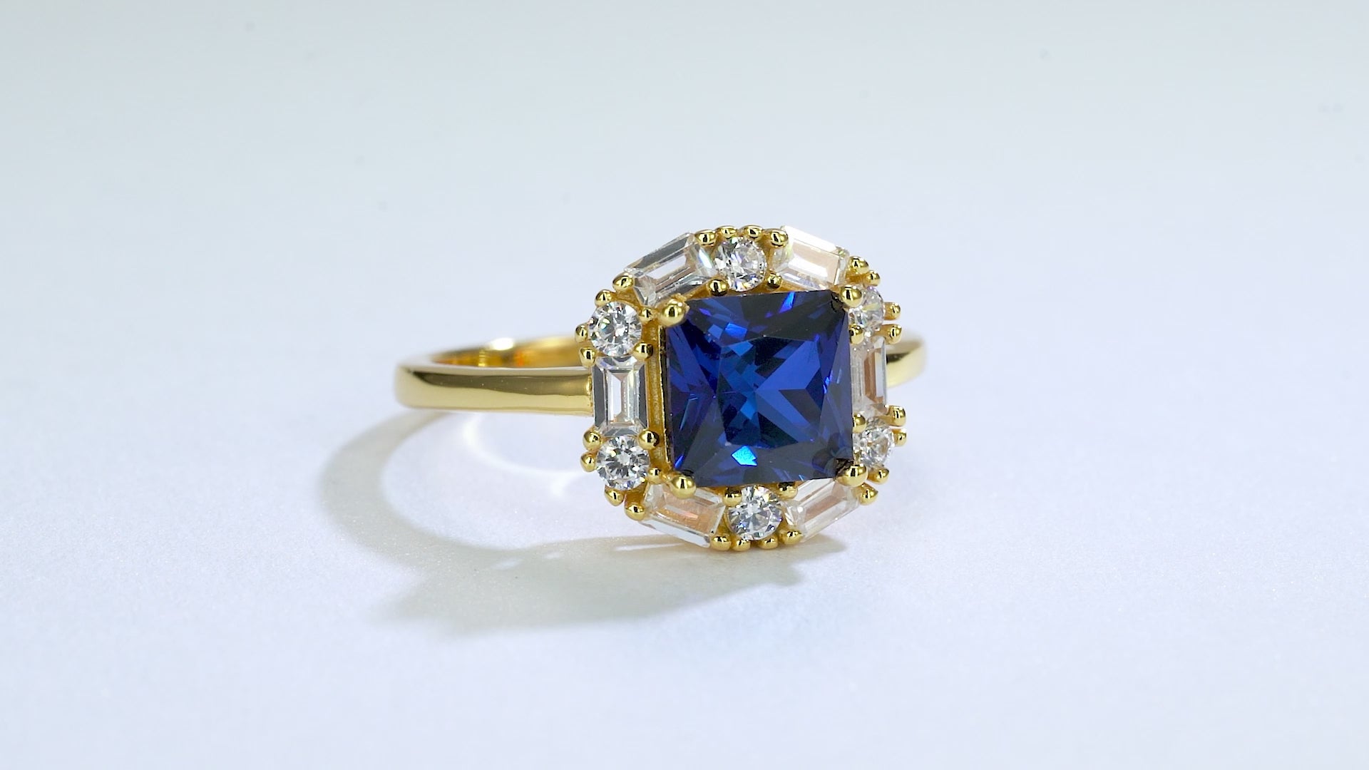 Blue sapphire ring in gold vermeil with CZ accents