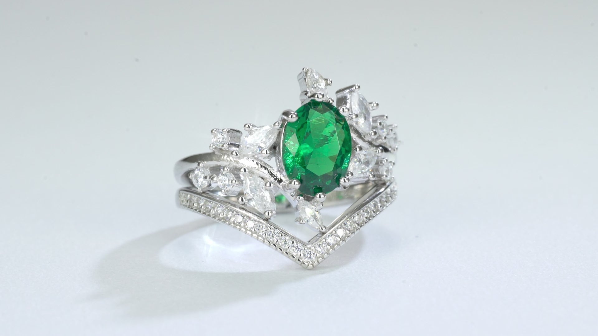 Bella emerald ring set with sterling silver finish