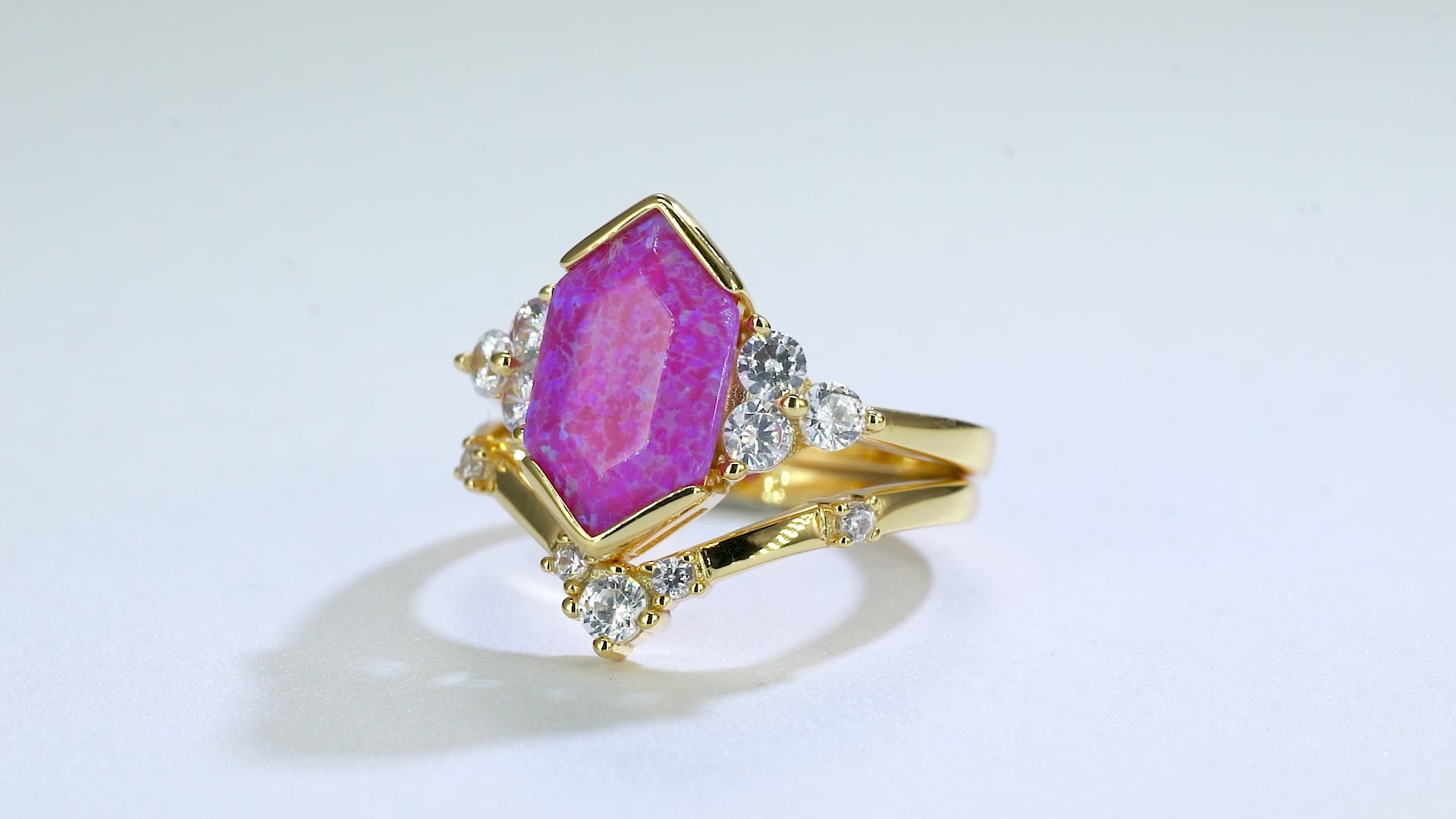 Gold opal ring with pink opal stone and gold vermeil band