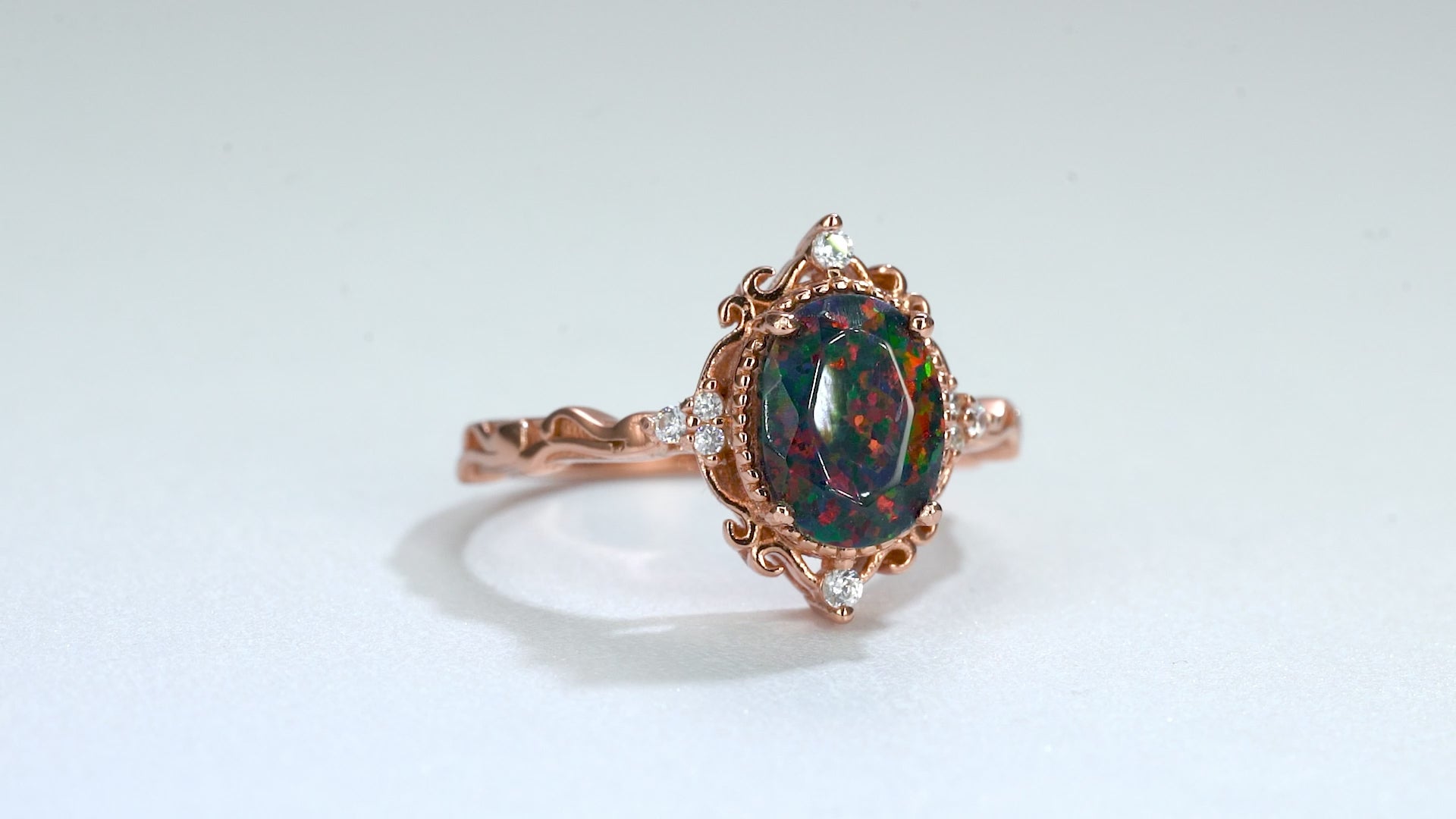 Keri Black Opal Ring with vibrant black opal centerpiece